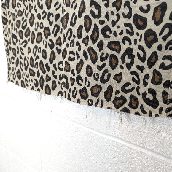 Circle of Trust Leopard Print Mini Skirt Raw Hem Stretchy Brown Tan Cheetah - Picture 5 of 14